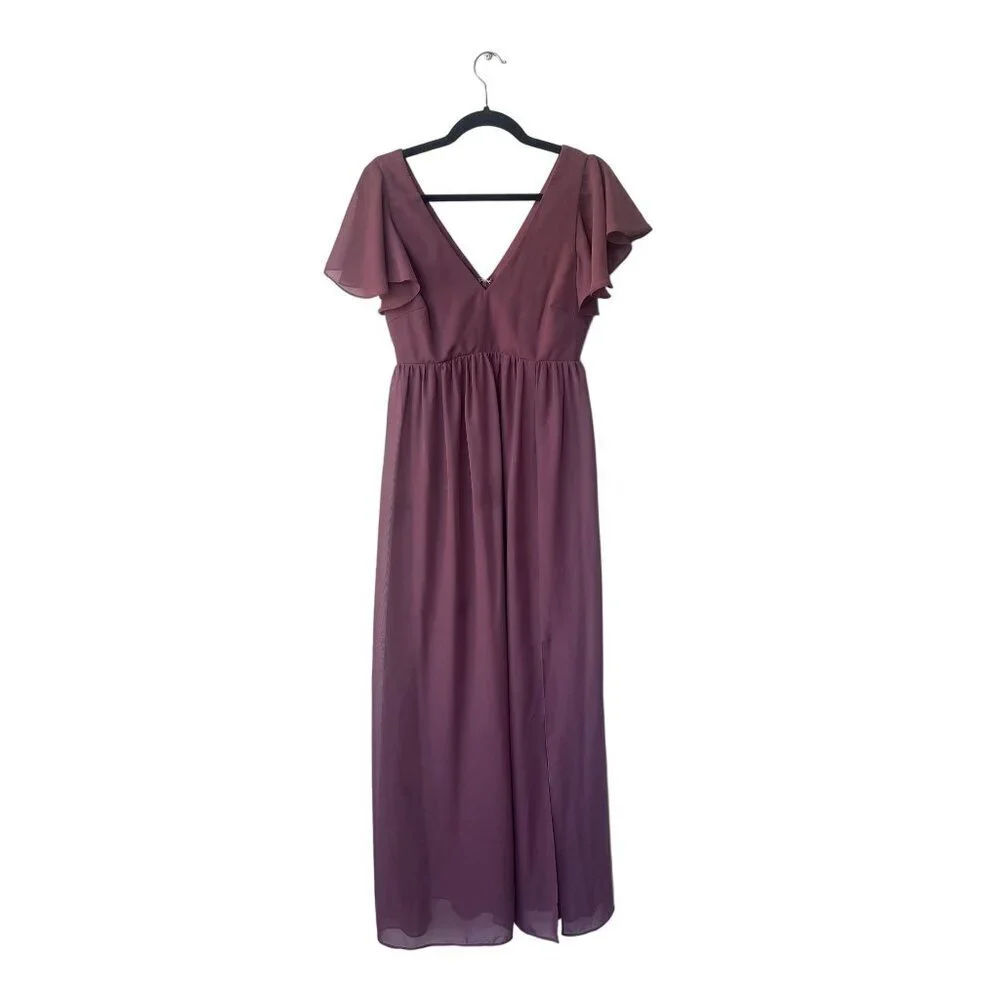 Birdy Grey Dress‎ Bridesmaid Size S Chiffon Rosewood Formal Hannah Maxi Ruffle - Picture 4 of 10